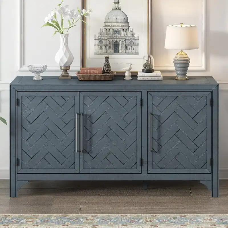 60W Cabinet Sideboard with Adjustable Shelves and Pine veneer - N/A