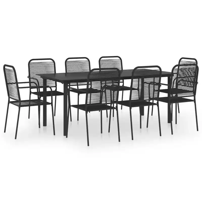 vidaXL Garden Dining Set Black Powder-coated steel, glass, cotton rope