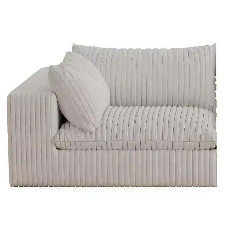 MAYEERTY 118.2 Cloud Sofa White Corduroy Deep Seat Double-Layer Removable Cushion No Assembly Multi-Rooms