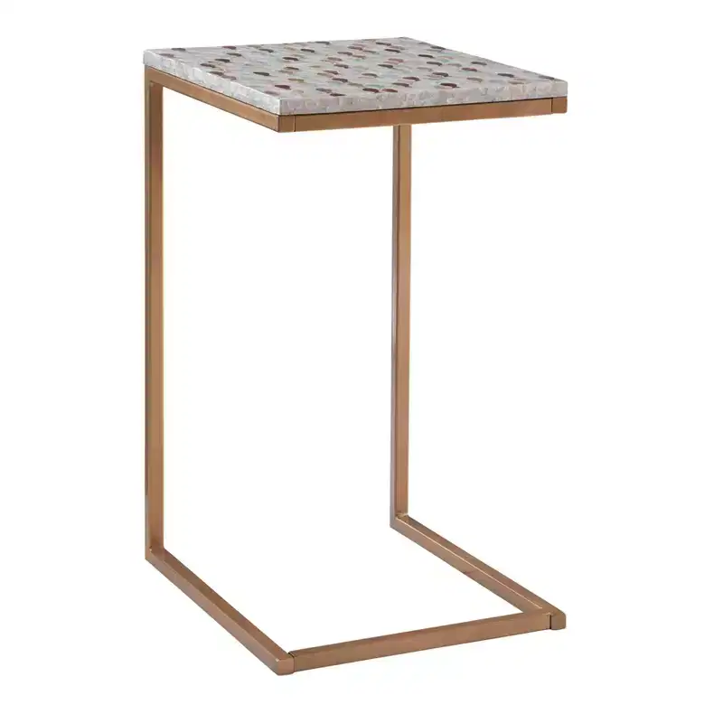 18"x 14" Priscille Accent C Table Gold - Linon: Capiz Shell, Geometric Frame, Coastal Glam
