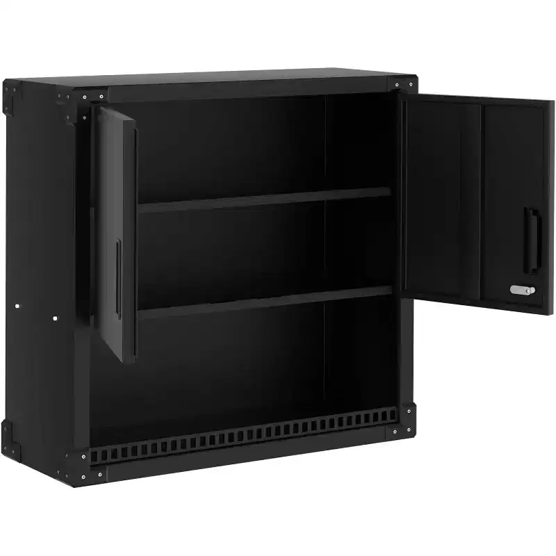 Garage Storage Wall Cabinet with Lock, Heavy-Duty Steel Wall-Mounted Cabinet with Adjustable Shelves, Floating Tool Organizer