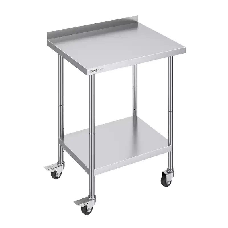 VEVOR 24 x 30 x 40 Inch Stainless Steel Work Table, Commercial Food Prep Worktable with Casters, Heavy Duty Prep Worktable, Metal Work Table