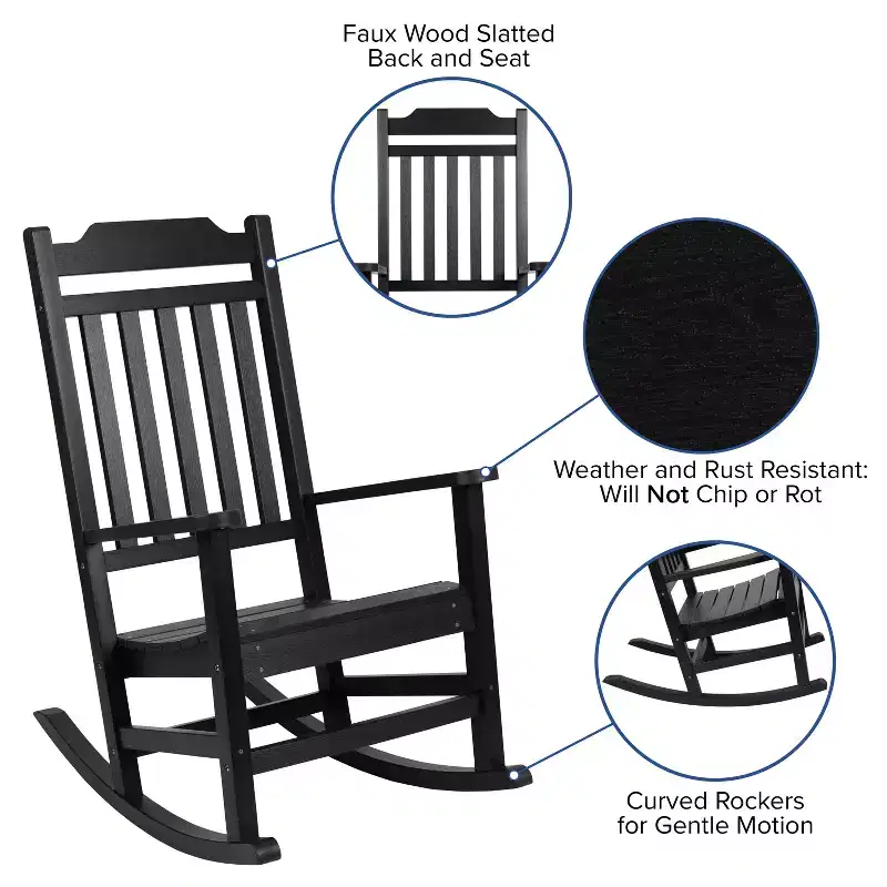 Emma and Oliver All-Weather Rocking Chair in Faux Wood - Patio and Backyard Furniture