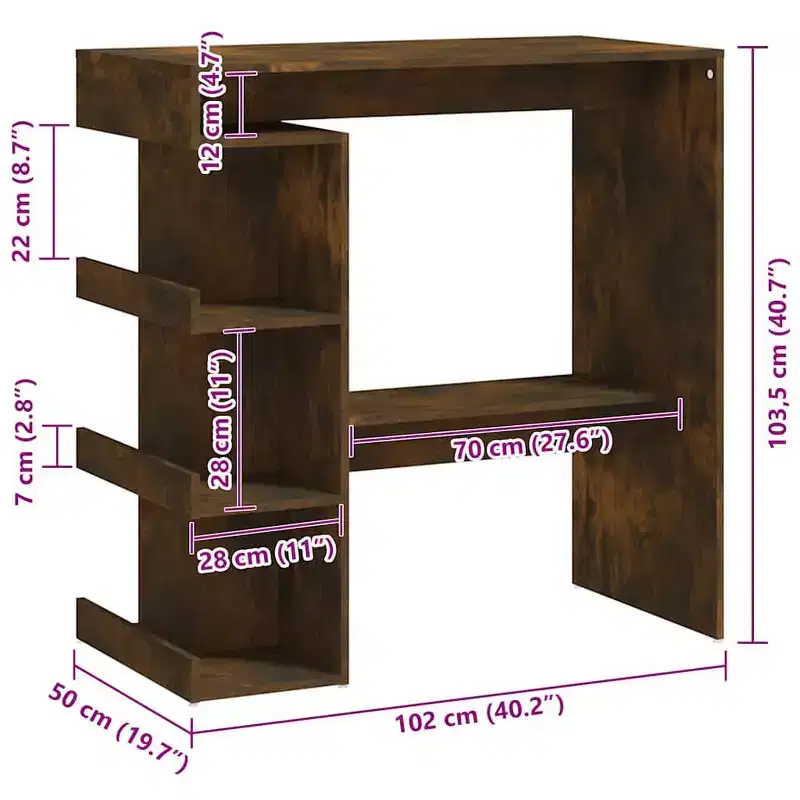 Bar Table Smoked Oak Engineered Wood 39.4 x 19.7 x 40.0 in