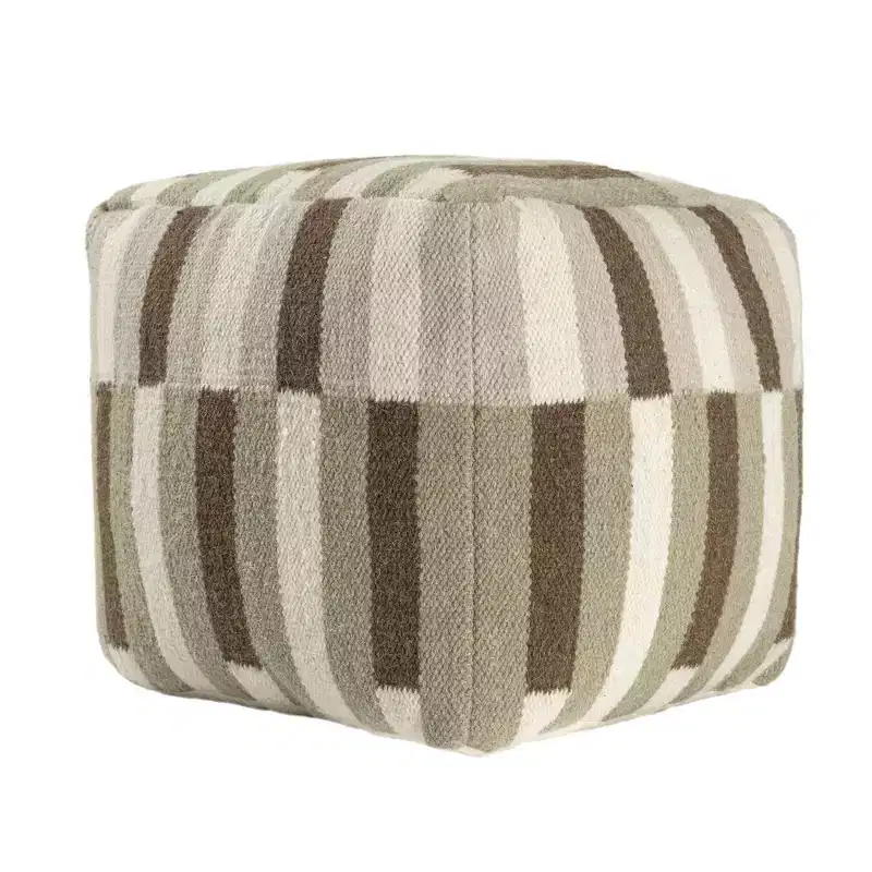 HomeRoots 18 Brown Ivory And Khaki Brown Woven Geometric Pouf Ottoman