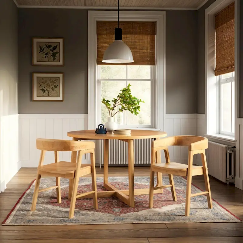 Modern Solid Wood Rounded Back Dining Chair with Armrests, Set of 2