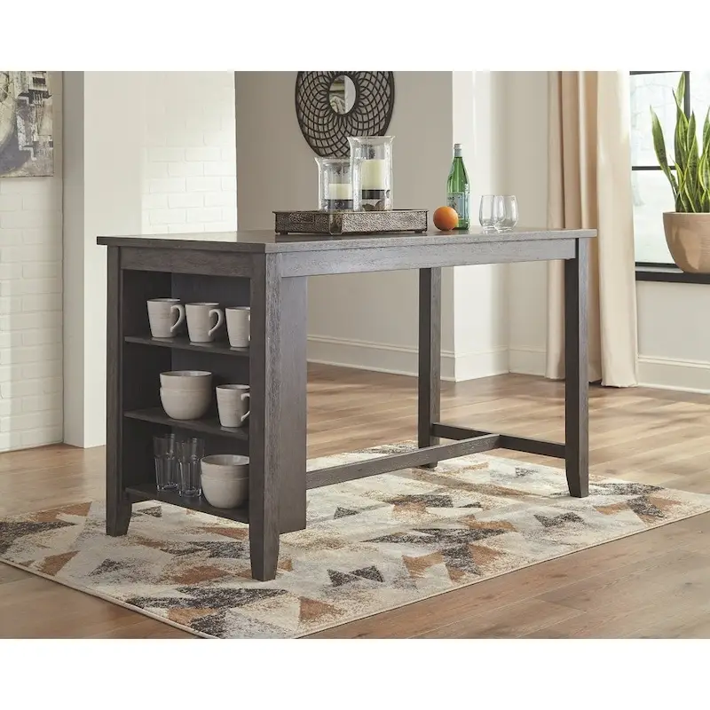 Grey Rectangular Counter Height Dining Table with Side Storage