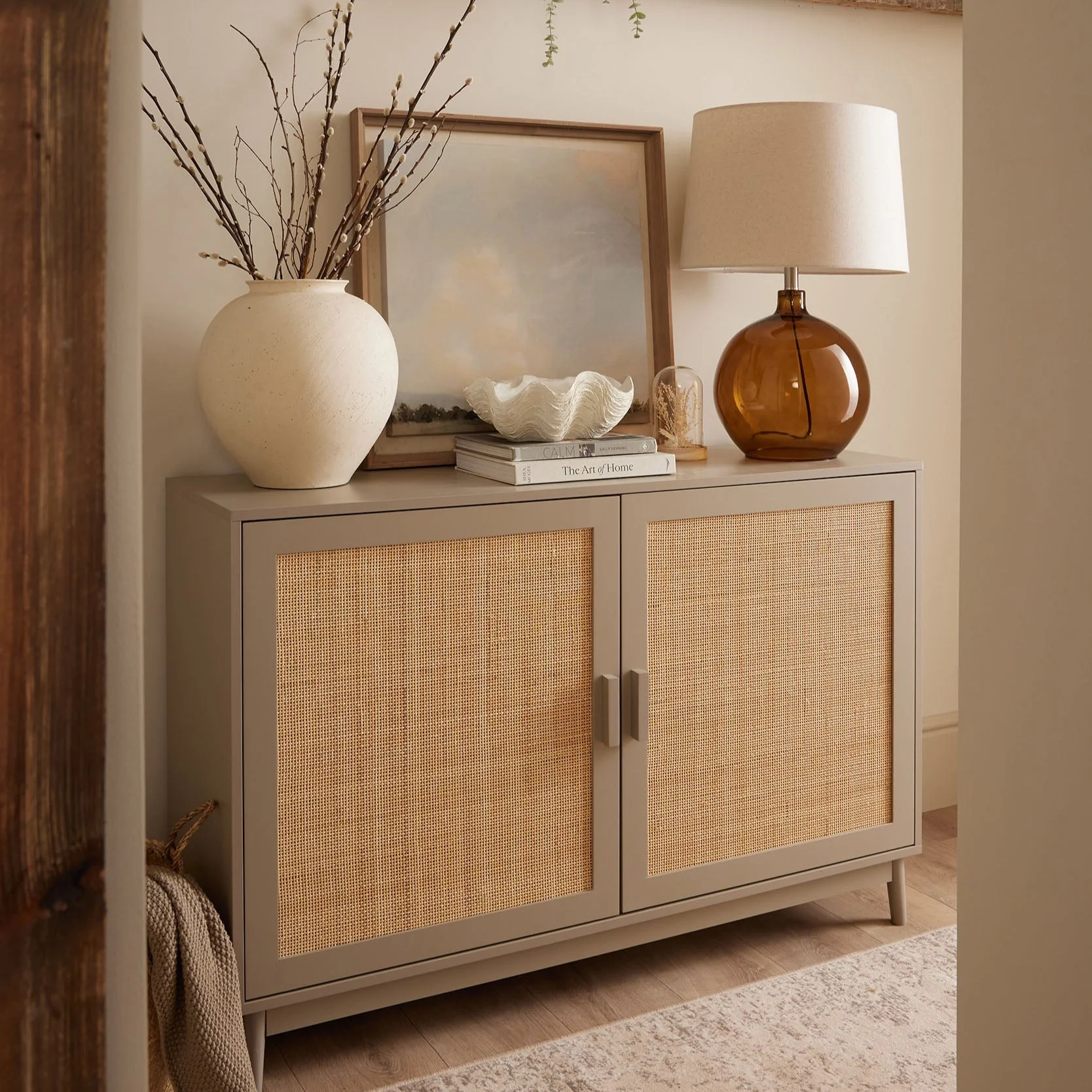 Modern Taupe Painted Sideboard with Clean Lines for Living Room