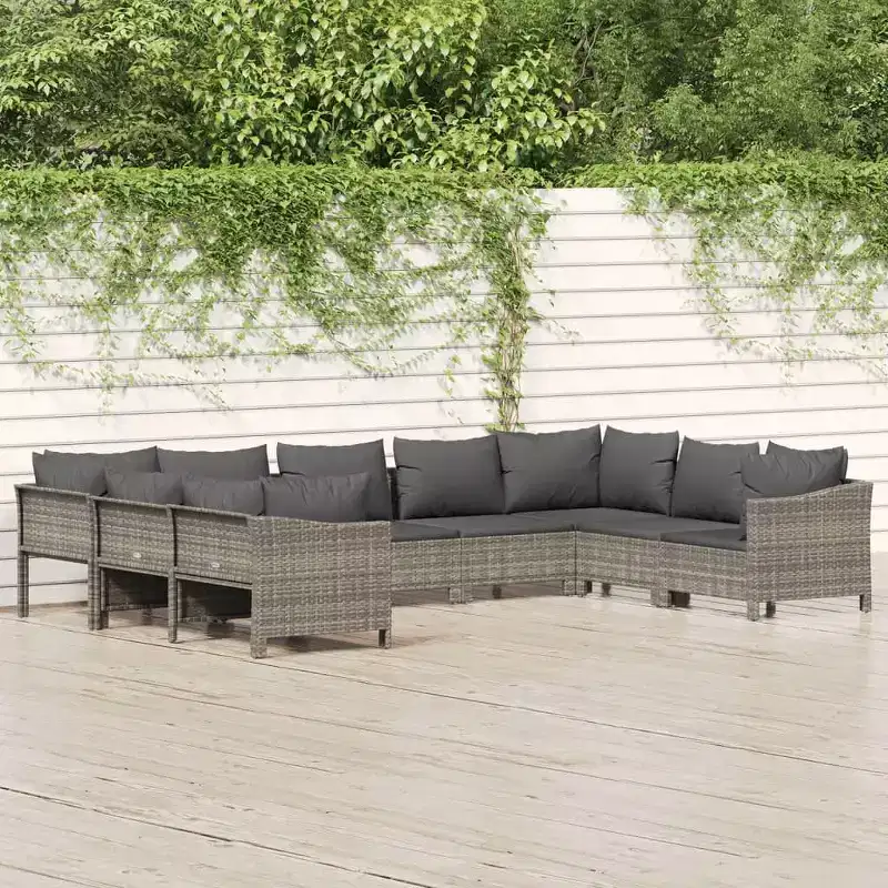 vidaXL Patio Furniture Set Garden Sofa Set with Cushions Gray Poly Rattan
