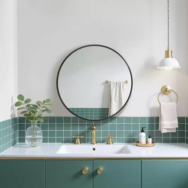24 Inch Black Wall-mounted Circular Wrought Iron Framed Medicine Cabinet Mirror Cabinet For Bathroom