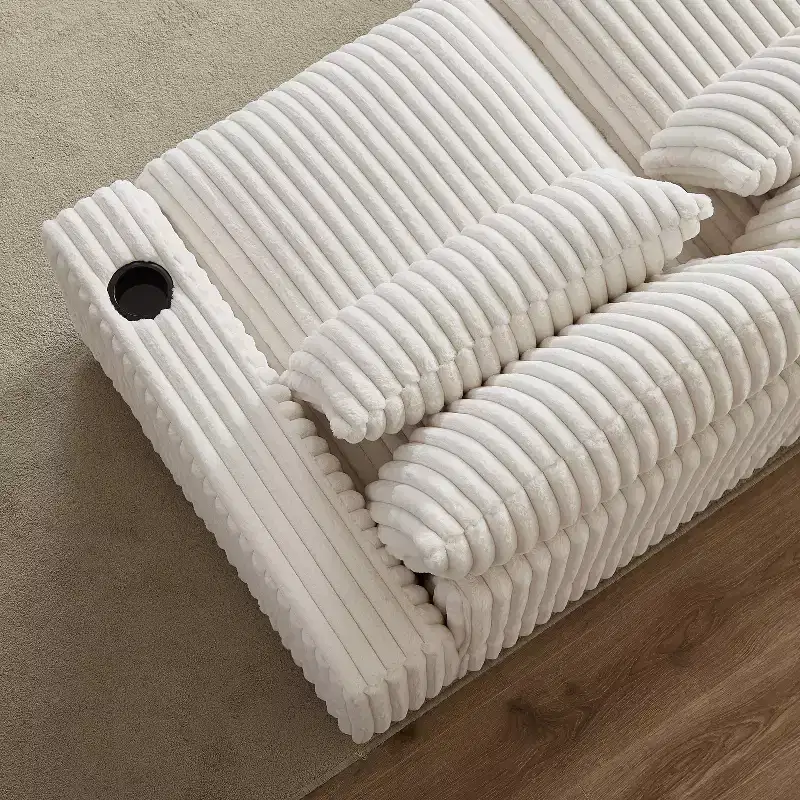126-inch Corduroy with Cup Holder Super Large L-Shaped Sofa, Movable Footrest