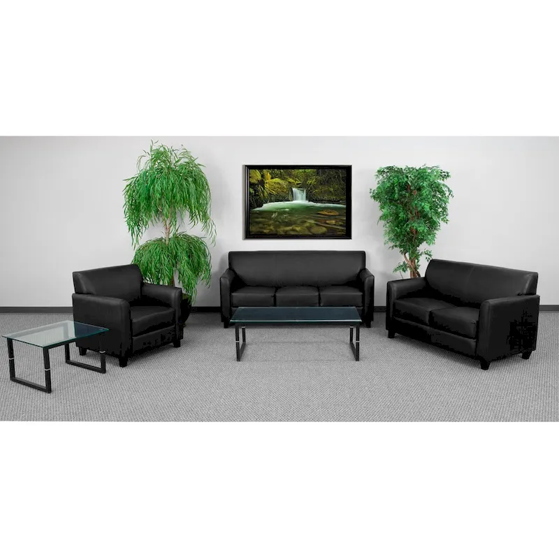 Benville Modern Black Leather Sofa