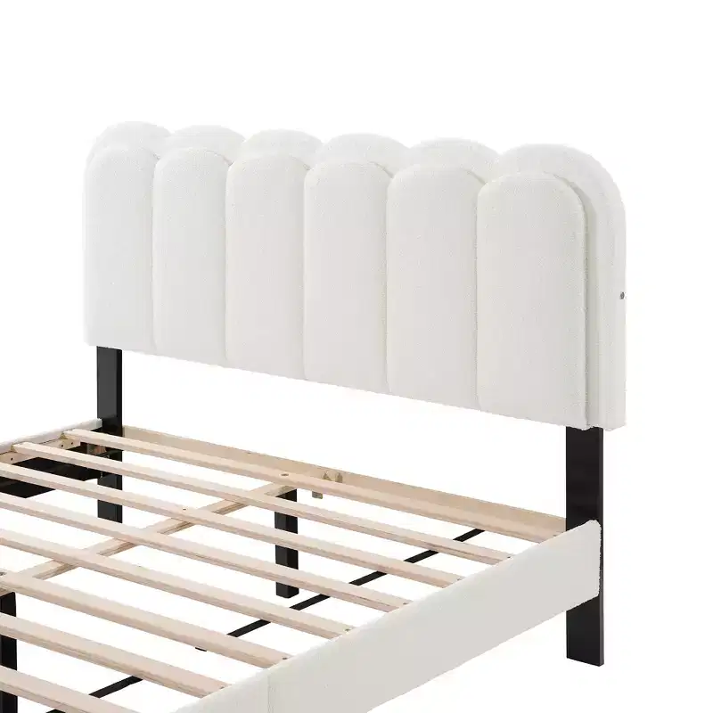 Christopher Knight Home Selene Modern Rubberwood Boucle Upholstered Bed with Light and Petal Headboard