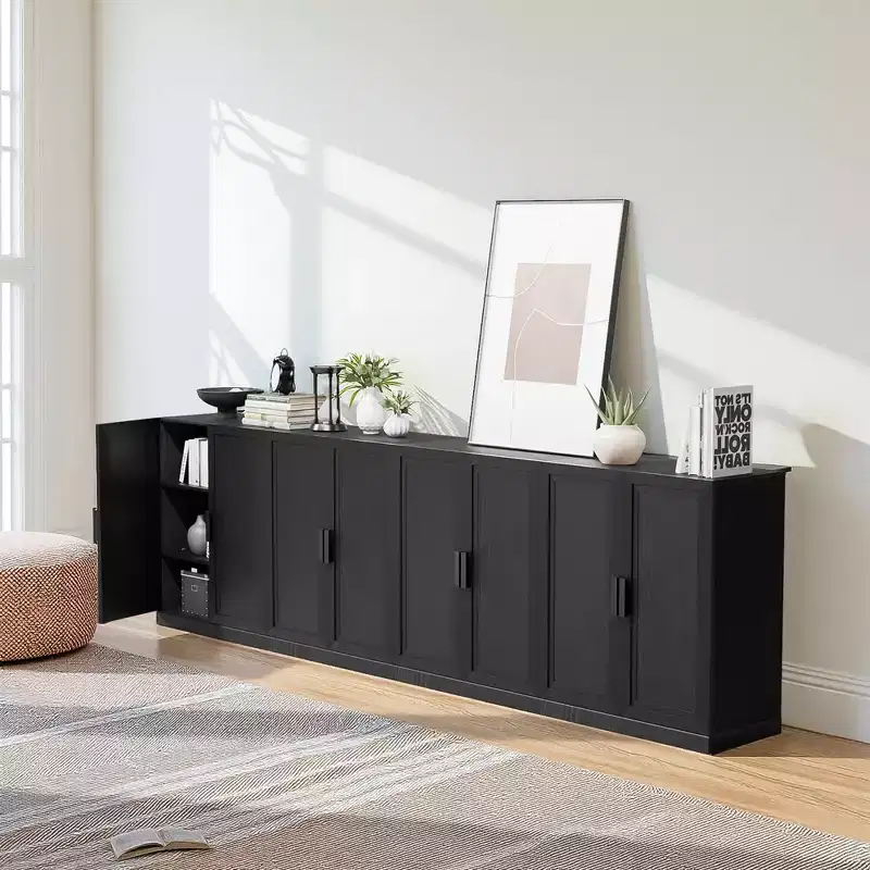 36x124x16 Wood Accent Cabinet in Black, Storage Organizer with Adjustable Shelves for Kitchen Bedroom Entryway Living Room Dinning Room