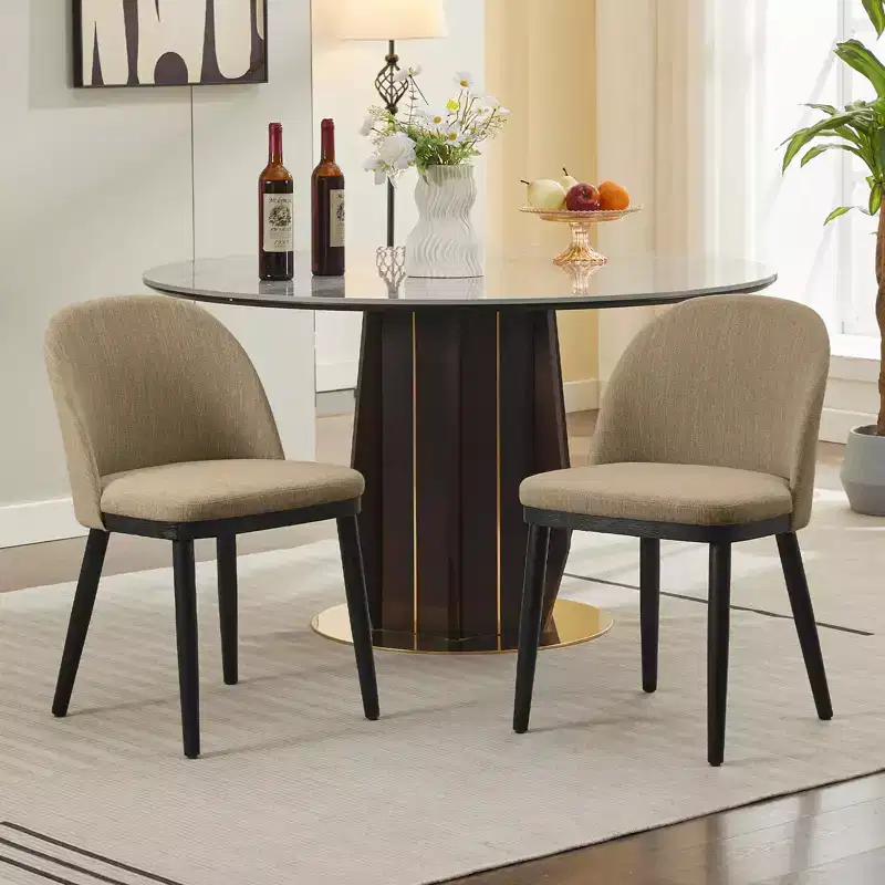 Dining Chairs, Set of 2 Linen Upholstered Kitchen Chairs - Modern Wood Frame Accent Chairs with Thick Cushions for Dining Room Beige