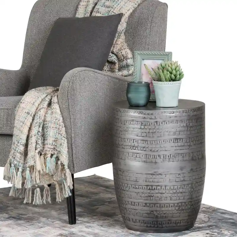 15-Inch Wide Tribal Totem Metal-Trimmed Side Table (Fully Assembled) — 15