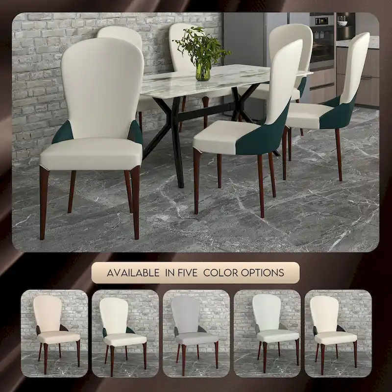Leather Upholstered Solid Wood Dining Chair with Two-Tone Design