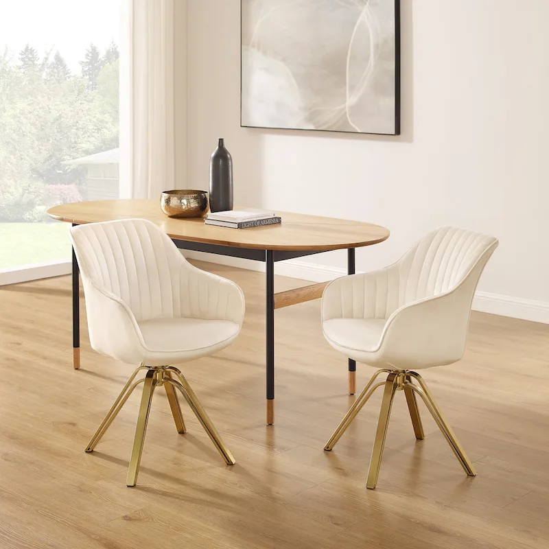 Art Leon Set of 2 Velvet Swivel Dining Chair with Golden Legs