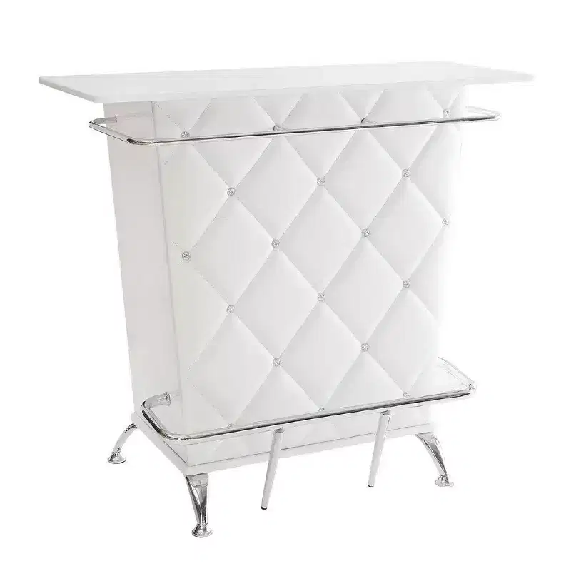 Royal Hampton Style Leatherette Padded Bar Table With Button Tufting, White