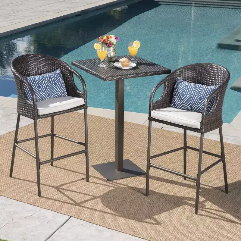 Dominica 3pc Square Wicker Outdoor Patio Bar Set: Weather-Resistant, Iron Frame - Christopher Knight Home