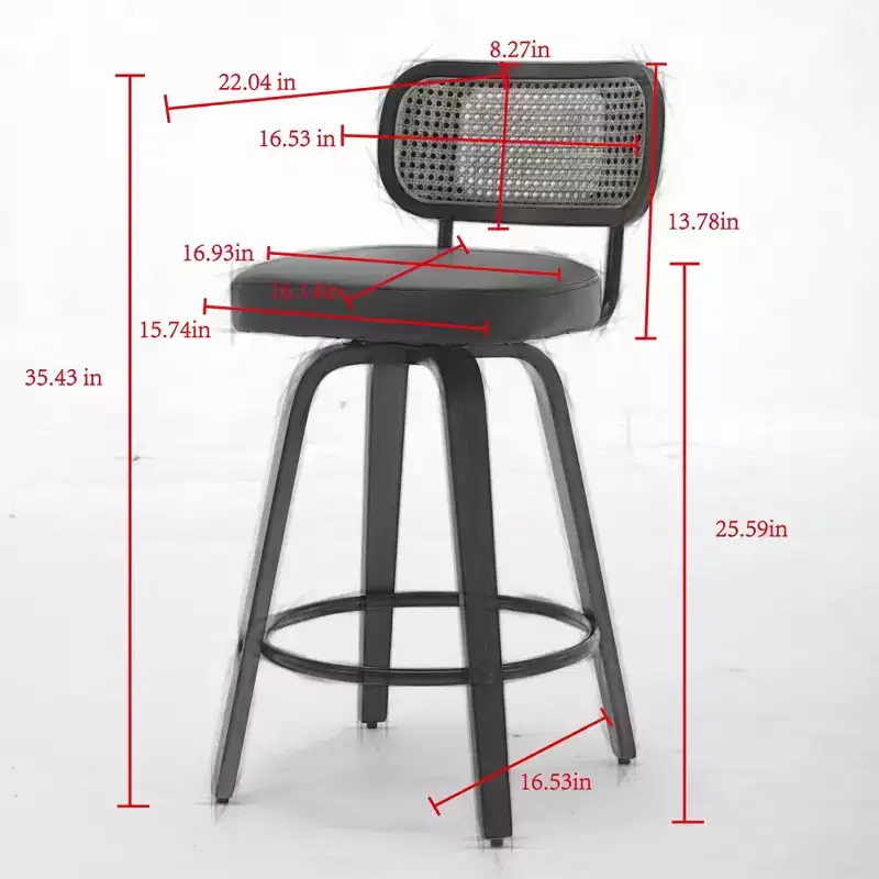 CLIHOME 3 Pieces Counter Height Bar Stools - 26 Rattan Counter Height Stools With Cane Back and Upholstered Seat