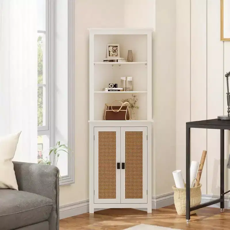 63.8 Tall Corner Storage Cabinet with Adjustable Shelves, Modern Freestanding Accent Cabinet for Bathroom, Kitchen, Living Room