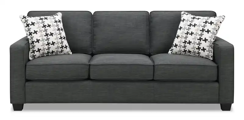 Made in Canada 83 Linen-Look Fabric Sofa with Reversible Cushions and Accent Pillows - Charcoal Grey