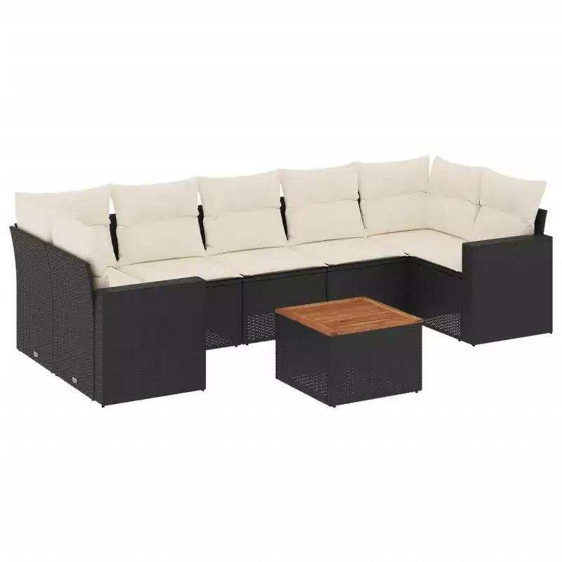 vidaXL Garden Sofa Set Black Poly Rattan 8-Piece UV-resistant materials
