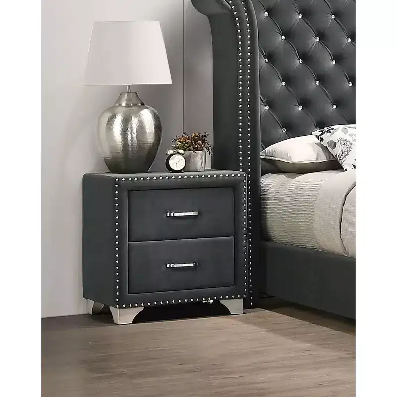 Upholstered 2-drawer Nightstand Grey