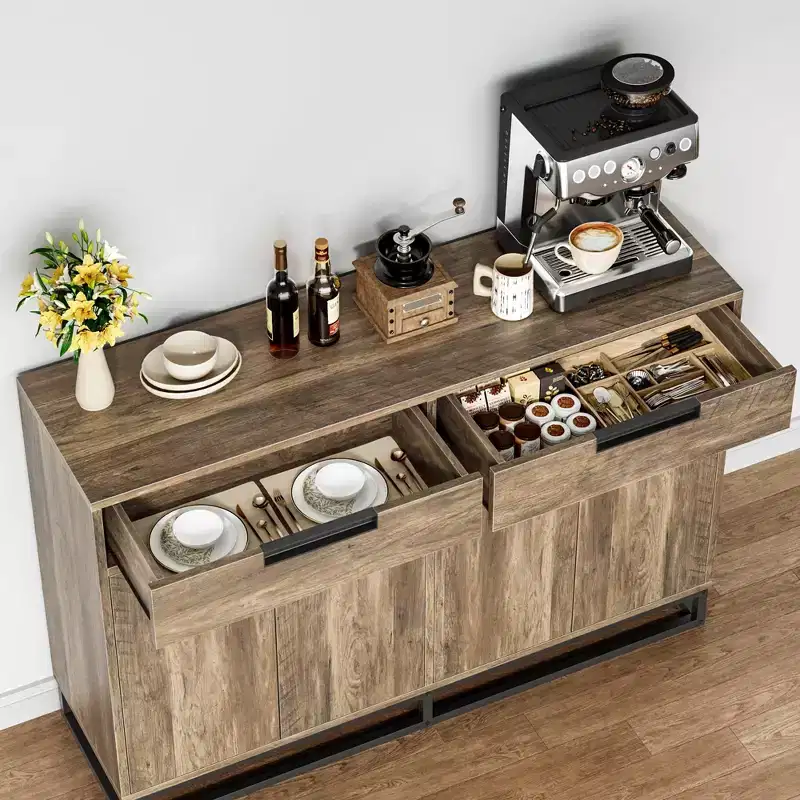 GustoWave Sideboard Buffet Cabinet,55 Inch Large Modern Kitchen Accent Storage Cabinet with 2 Drawers and 4 Doors,Coffee Bar Buffet Table