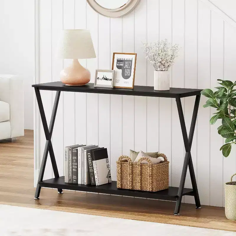 41.3in Narrow Console Table with 2-Tier Open Shelves, Farmhouse Sofa Table for Entryway, Hallway or Living Room