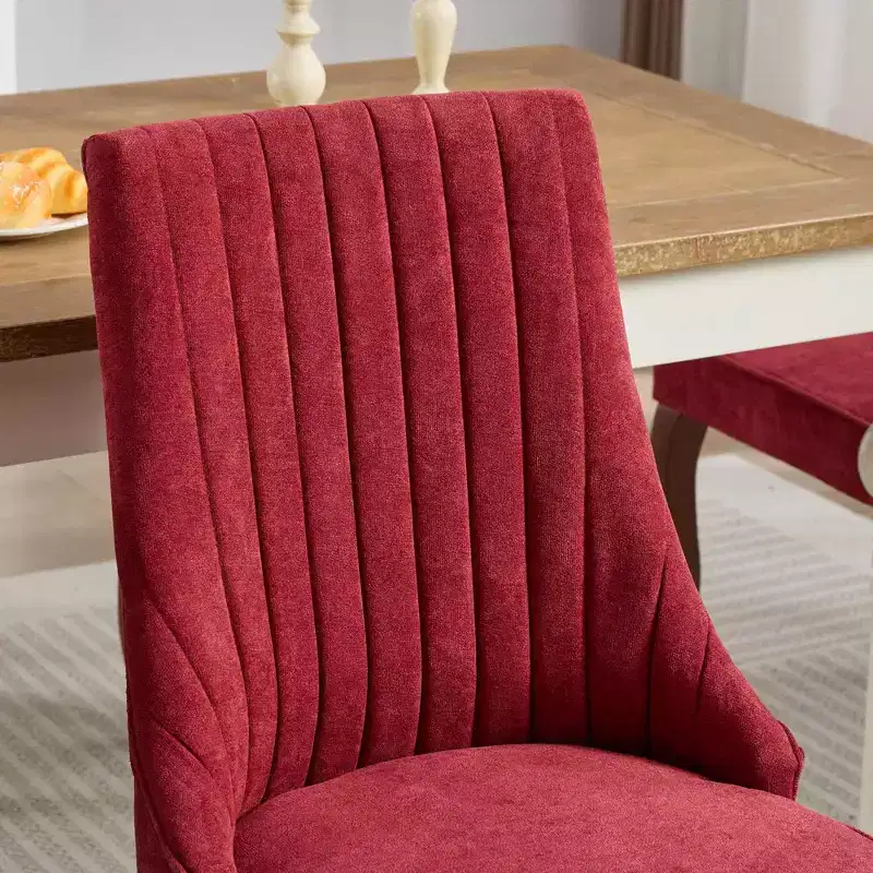 CLIHOME Set of 2 Rayon Cloth Flocking Linen Dining Chairs Channel Kitchen Dinner Chair Comfy Fabric Upholstered Accent Chair