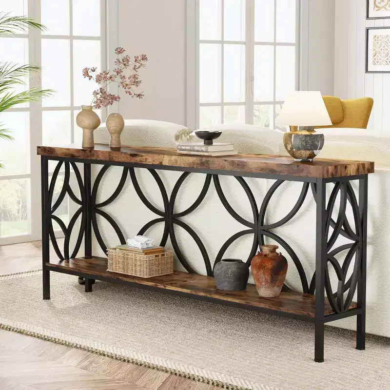 LITTLE TREE 70.9" Narrow Entryway Console Table with Storage Shelf Rustic Brown