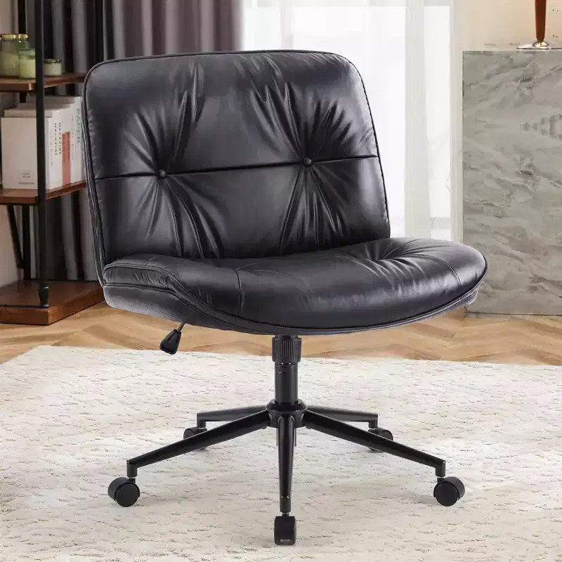 TUYOHW Armless Office Chair,Wide Seat Swivel Chair with Criss Cross Legged,Height Adjustment,Modern PU Leather Accent Chair for Home Office