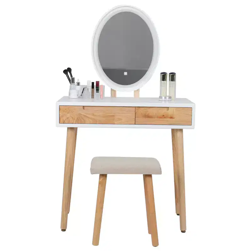 31.5 Natural Wood Makeup Vanity Desk Set