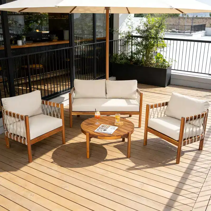 Christopher Knight Home Adalyn 4 Piece Outdoor Aacia Wood Seating Set with Table and Cushions