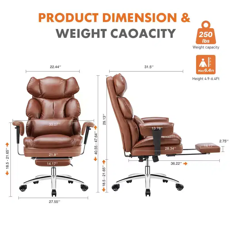 Executive PU Leather Chair: Ergonomic, Swivel, with Footrest