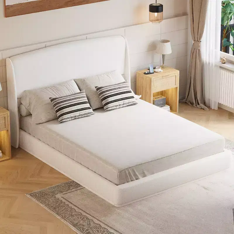 Queen Upholstered Platform Bed Frame with Padded Wingback Headboard, Low Profile Bed - ModernLuxe