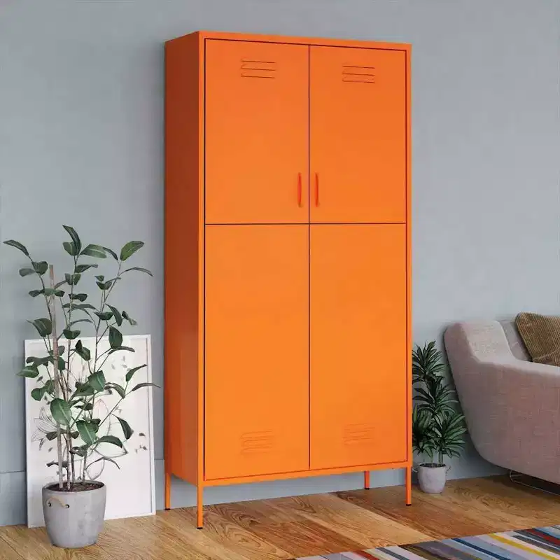 Orange Powder-Coated Steel Wardrobe, Rectangular, Single