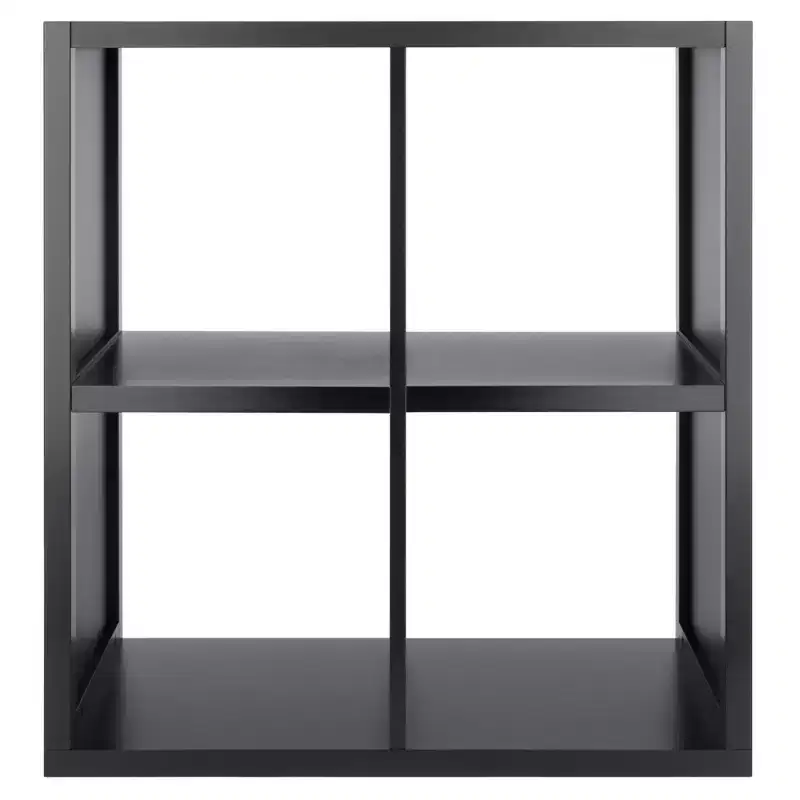 27" Timothy Shelf 2X2 Slots Black - Winsome: Modern Bookcase, Fixed Shelves, Wood Composite