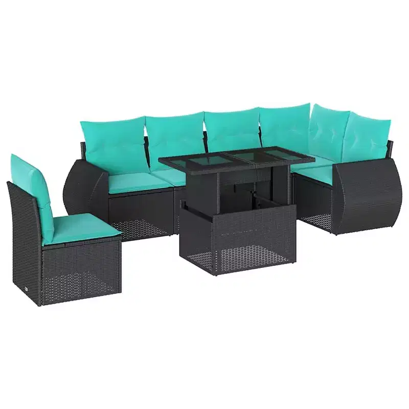 vidaXL 7 Piece Garden Sofa Set with Cushions Brown Poly Rattan