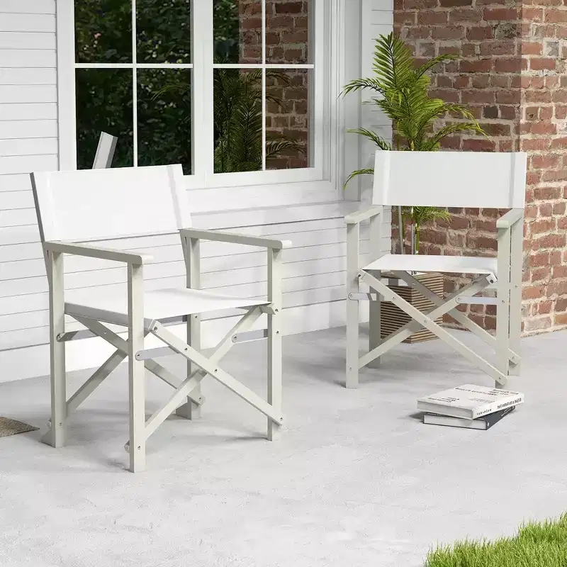 Costway 2PCS Folding Director Chair w/ Acacia Wood Frame & Machine Washable Oxford Fabric