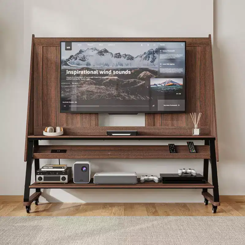 Famapy Modern Mobile TV Stand with Integrated Power Outlets - Supports 42 - 60 Inch TVs, Stylish Design for Home Entertainment Spaces