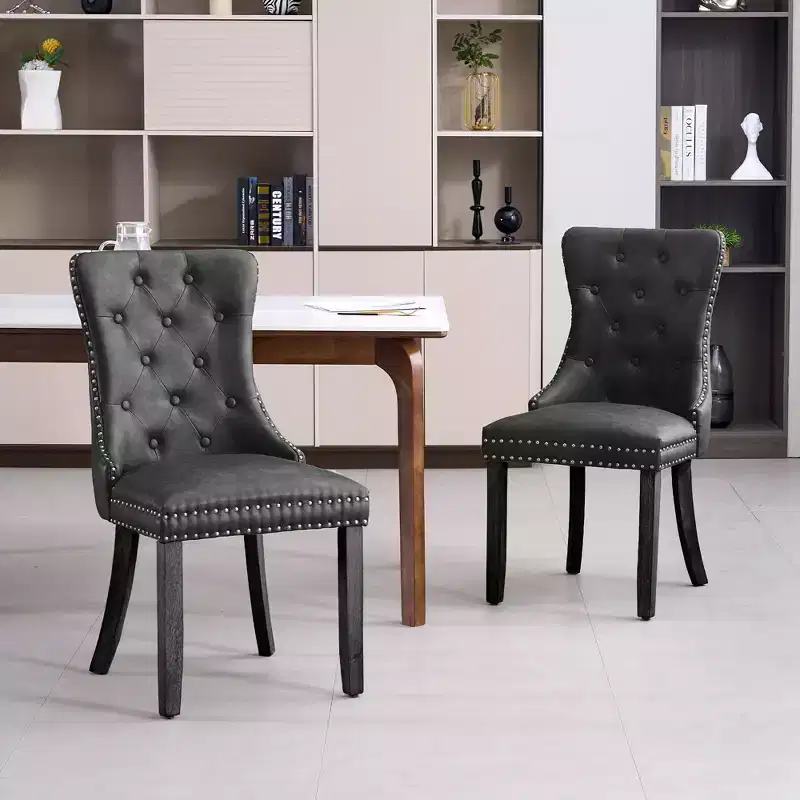 FERPIT Faux Leather Dining Chairs with Nailhead Trim and Button Tufted Back (Set of 2)