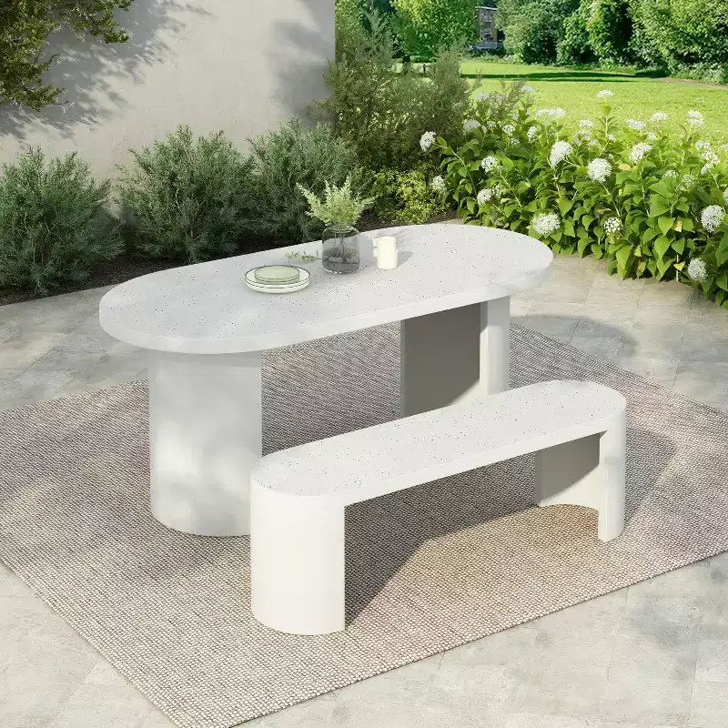 Christopher Knight Home Clara 2 Piece Modern Outdoor Concrete Terrazzo Dining Set