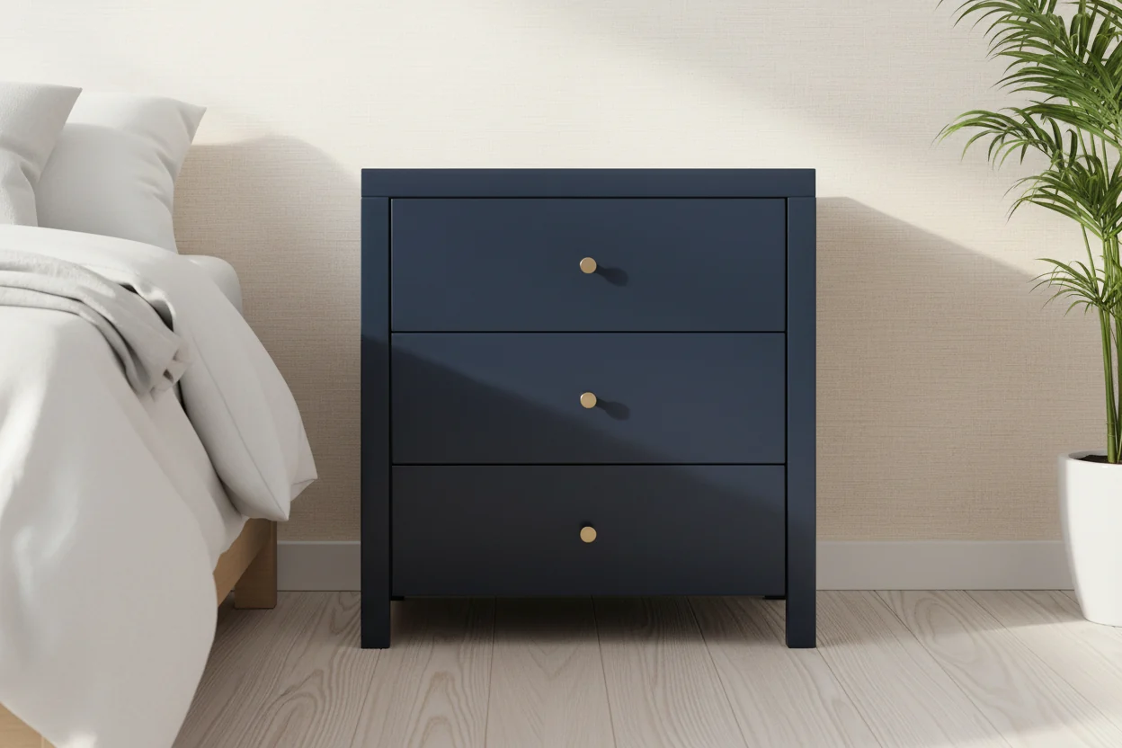 3-Drawer Nightstand with Gold Knobs and Dovetail Construction