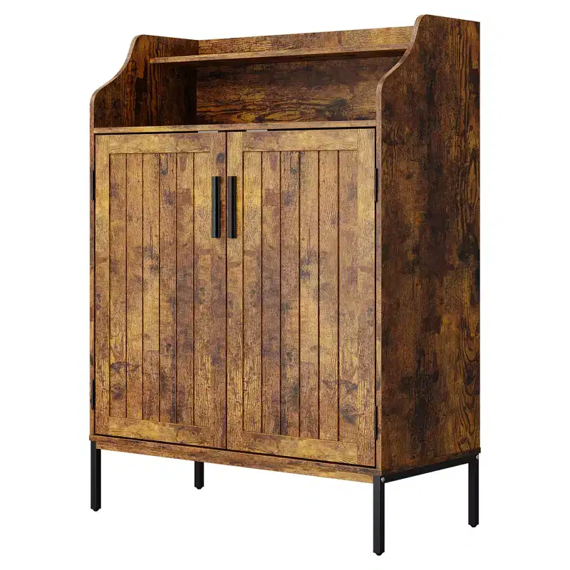 41 Tall 5-Tier Wood Shoe Storage Cabinet with Doors - Modern Entryway and Closet Organizer with 3 Adjustable Shelves for Hallway