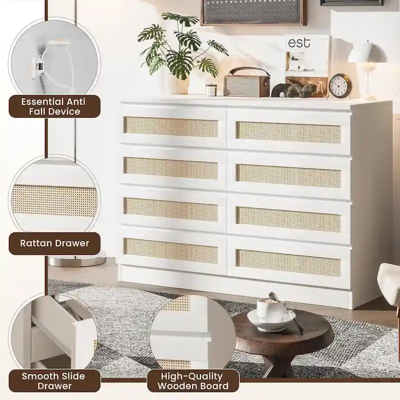 8 Drawer Double Dresser, Wooden Dresser Chest