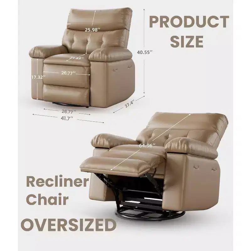 Oversized Recliner Chair for Adults - 360 Swivel Rocker Recliner with PU Leather, Manual Recline Mechanism, for Living Room/Home Theater