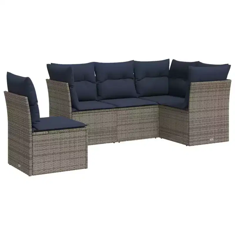 vidaXL 6 Piece Patio Sofa Set with Cushions Poly Rattan - Black and Blue With Table